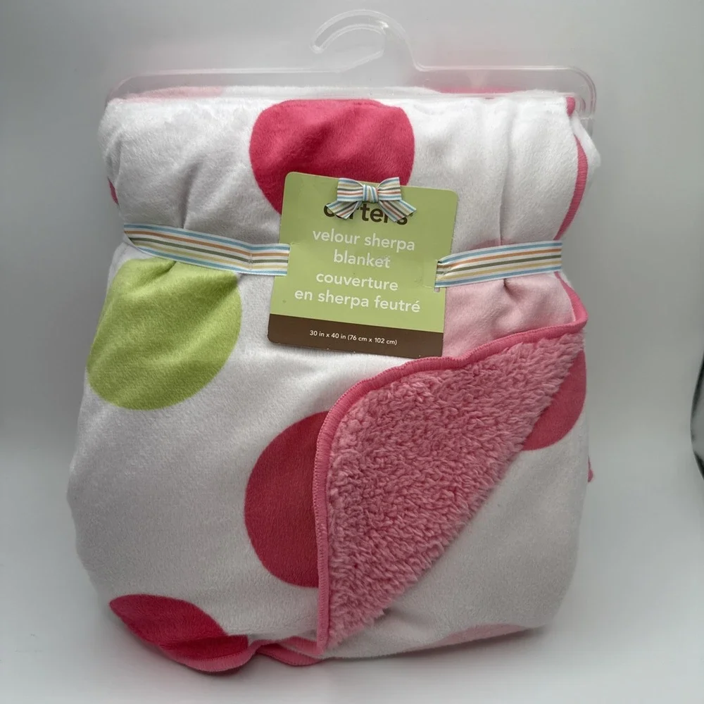 NWT 2012 Carter's Polka Dot Velour Sherpa Baby Blanket Replacement VHTF 30x40
